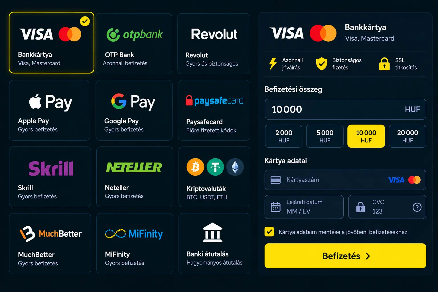 Vox Casino befizetési oldal – elérhető fizetési módok